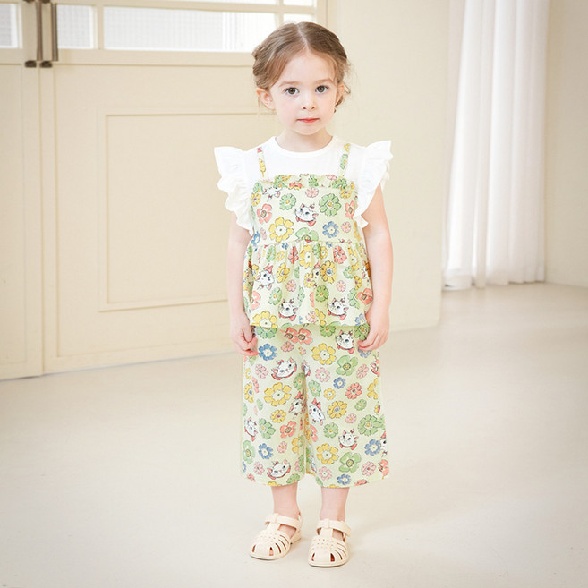 mollimelli 兒童迪士尼瑪麗貓荷葉邊吊帶上下裝套組
