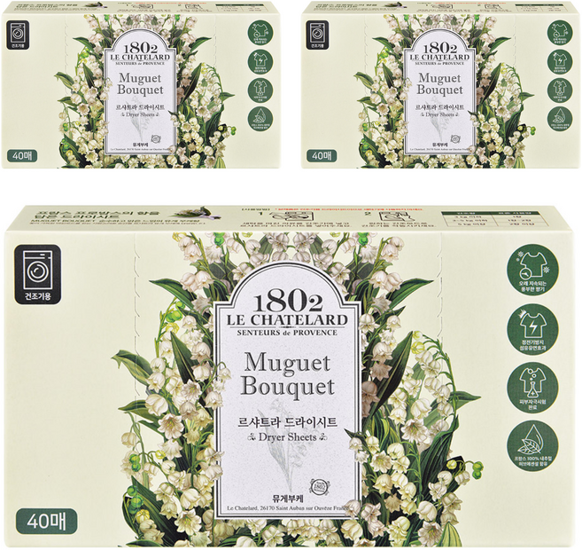 르샤트라1802 드라이시트 섬유유연제 뮤게부케, 3개, 40매