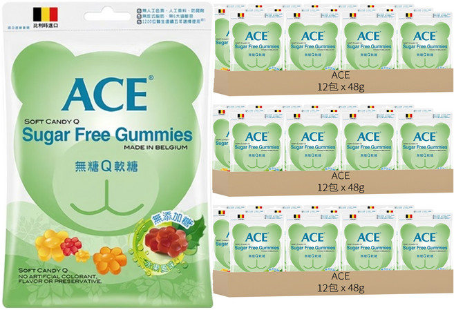 ACE 無糖Q軟糖 12包, 48g, 36包