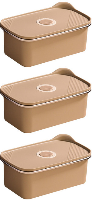 304不鏽鋼 日式按鈕保鮮盒 可微波, 3個, 1個容器 + 1個蓋子