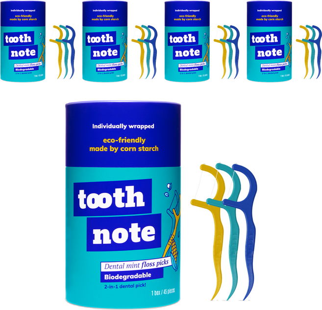투스노트 덴탈 민트 일회용 치실, 17cm, 45개입, 5개