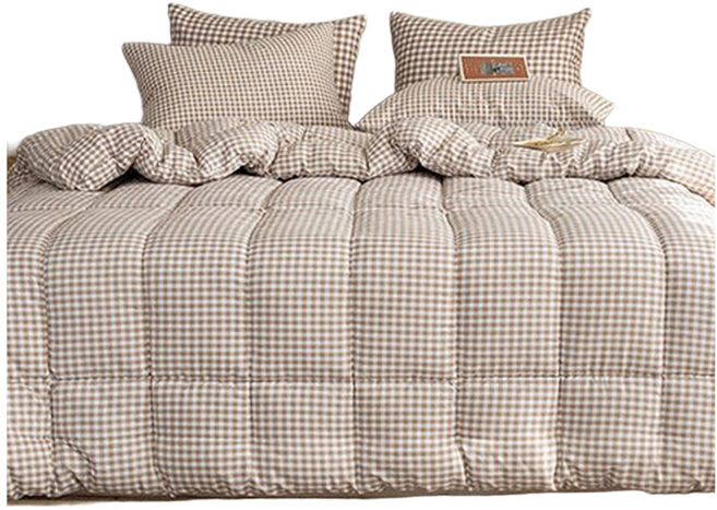 maatila 格紋薄被 輕盈材質 超細纖維 柔軟包覆身軀的四季被, 可可米色