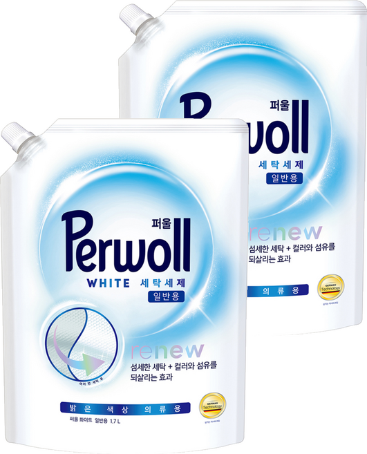 퍼울 화이트 세탁세제 일반용 리필, 1.7L, 2개
