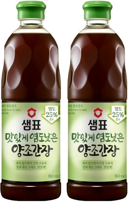 샘표 맛있게 염도낮은 양조간장, 860ml, 2개