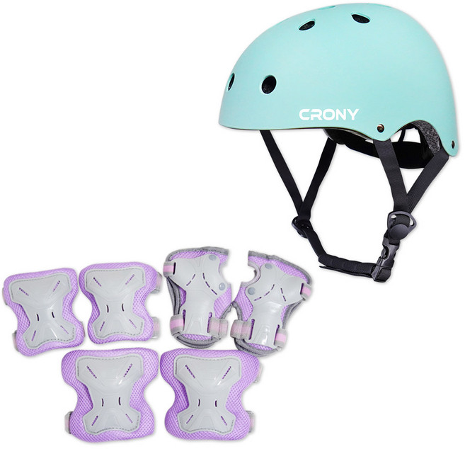 크로니 헬멧 + 보호대 세트 CR1, 민트(헬멧) + 퍼플(보호대), 1개