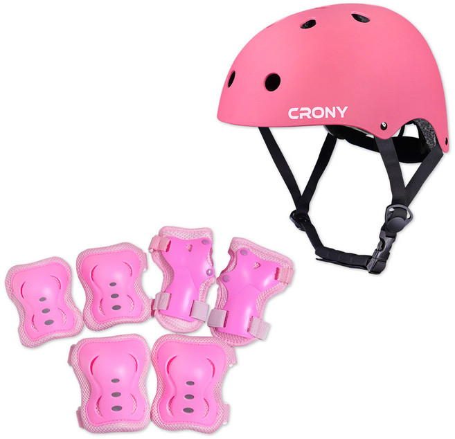 크로니 헬멧 + 보호대 세트 CR1, 핑크(헬멧) + 핑크(보호대), 1개