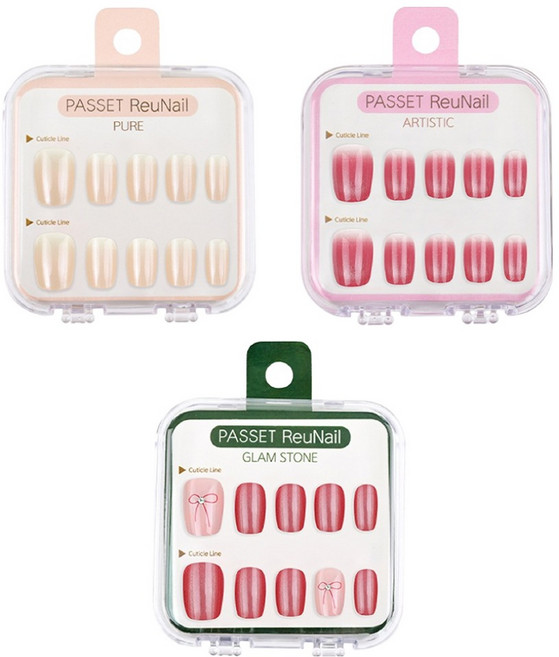 파셋 리유네일 3종 세트 2, 1세트, REN 002 베이지 글래스 + RED 002 프랜치 글로우 + RES 002 로맨틱 리본