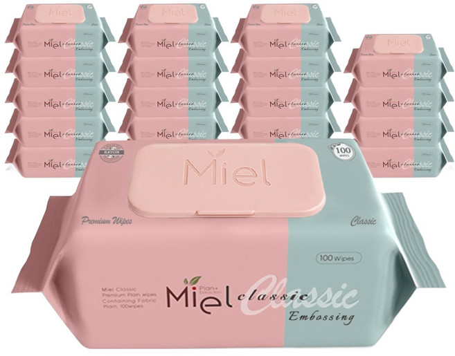 미엘 클래식 엠보싱 물티슈 캡형, 50g, 100개입, 20개