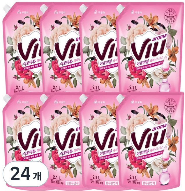 아로마뷰 섬유유연제 해피니스 로즈 리필, 2.1L, 24개