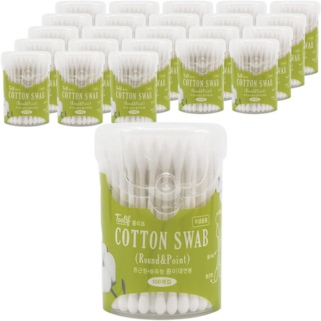 툴리프 종이면봉 Round&Point, 24개, 100개입