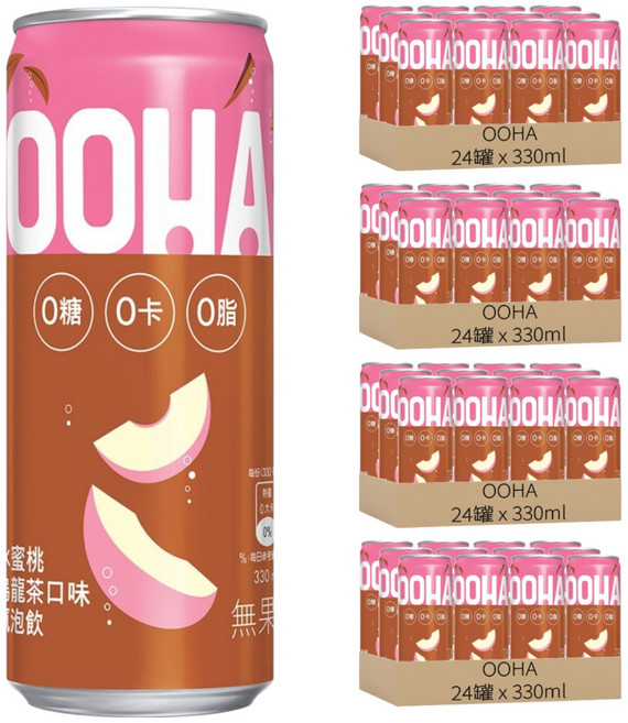 OOHA 氣泡飲 水蜜桃烏龍茶, 330ml, 96罐