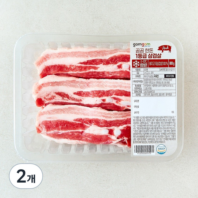 곰곰 한돈 1등급 삼겹살 (냉장), 800g, 2개