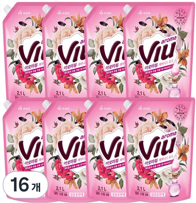 아로마뷰 섬유유연제 해피니스 로즈 리필, 2.1L, 16개