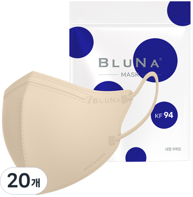 블루나 숨편한 새부리형 황사방역 마스크 대형 KF94, 5매입, 20개, 베이지