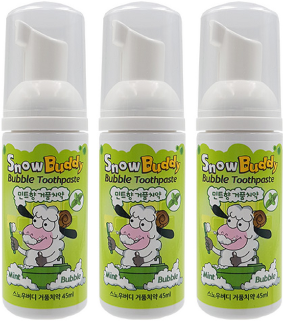 스노우버디 거품 어린이 치약 민트, 45ml, 3개