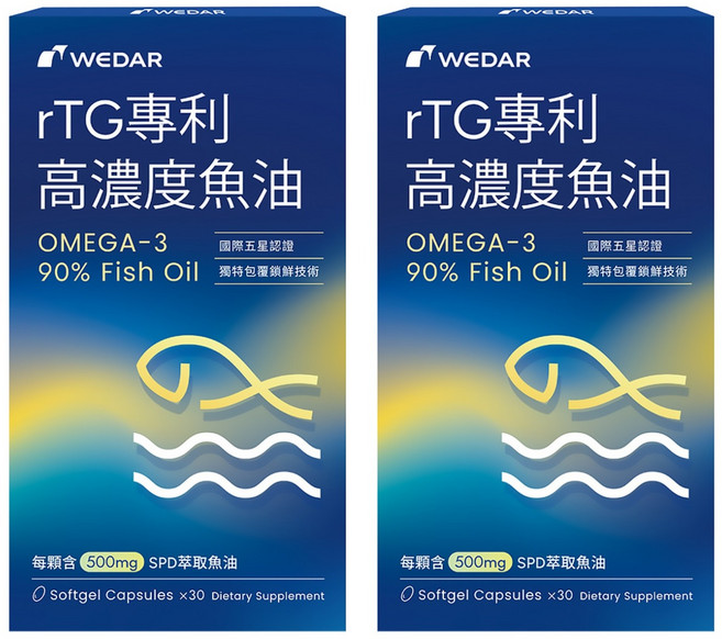 WEDAR 薇達 rTG專利高濃度魚油 500mg, 30顆, 2盒
