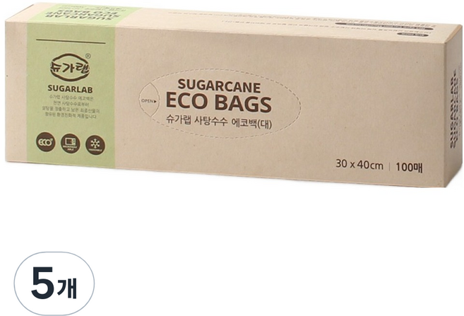 슈가랩 에코백 25cm x 40cm, 대(L), 100개입, 5개
