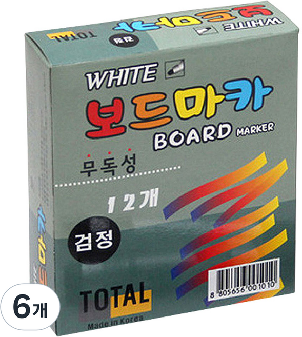 토탈하얀칠판 보드마카 12p, 검정, 6개
