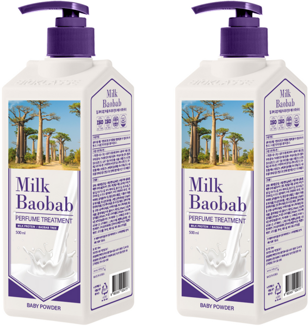 밀크바오밥 퍼퓸 헤어트리트먼트 베이비파우더향, 500ml, 2개