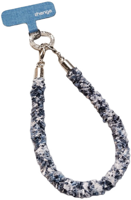 藍色愛心絨毛手機手腕掛繩, 灰色 藍色 牛仔藍 夾扣, 1個