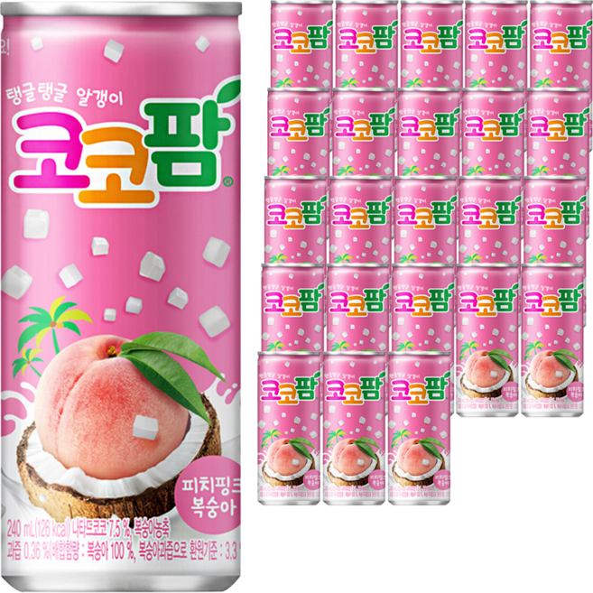 코코팜 해태음료 피치핑크 복숭아, 240ml, 24개