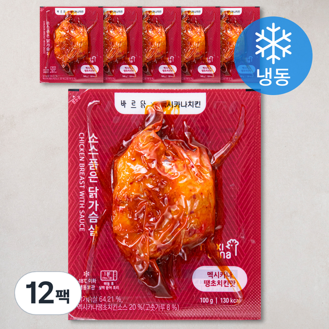 바르닭 멕시카나 소스품은 닭가슴살 땡초치킨맛 (냉동), 100g, 1개입, 12개