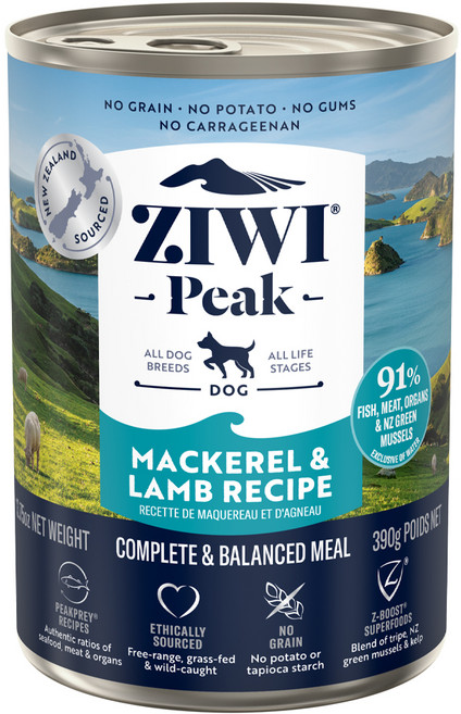 ZIWI Peak 滋益巔峰 經典系列 狗狗主食罐, 鯖魚+羊肉, 390g, 1罐