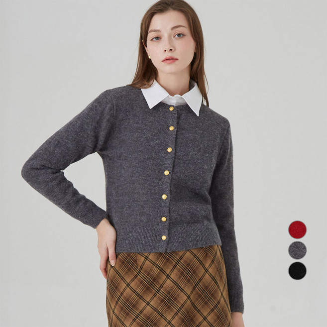 ELLE PARIS 여성용 금장버튼 라운드넥 데일리 가디건