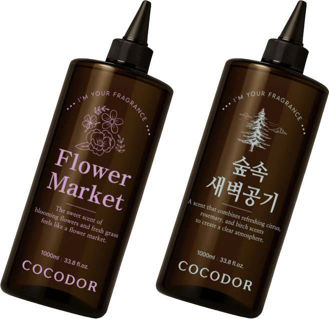 코코도르 디퓨저 리필액 양재동꽃시장 1L + 숲속새벽공기 1L, 1세트
