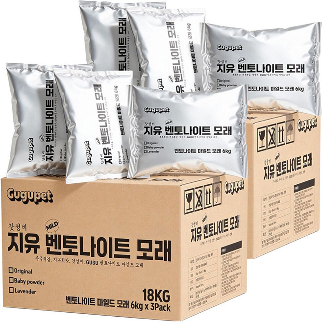 구구펫 고양이 마일드 벤토나이트 모래, 6kg, 6개, 베이비파우더향