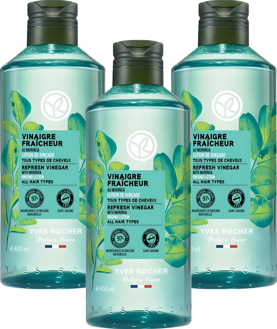 이브로쉐 리프레쉬 비니거 위드 모링가 린싱 로션 올 헤어 타입스 두피린스 그린 보태니컬 향, 400ml, 3개 - 쿠팡