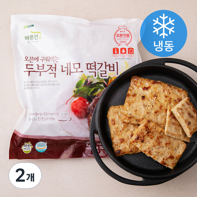 풀무원 바른선 두부적네모떡갈비 (냉동), 1kg, 2개