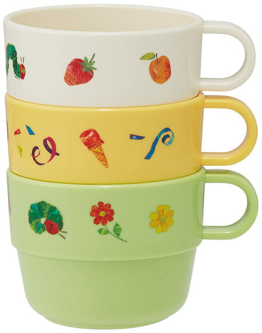Skater 可疊式馬克杯組 KS31, 好餓的毛毛蟲 白色 + 黃色 +綠色, 220ml, 1組