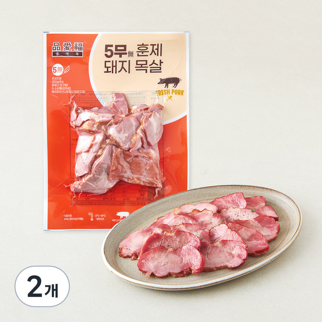 품애복 5무 훈제 돼지 목살, 400g, 2개