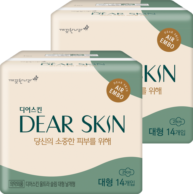 디어스킨 에어엠보 생리대 날개형, 대형, 14개입, 2세트