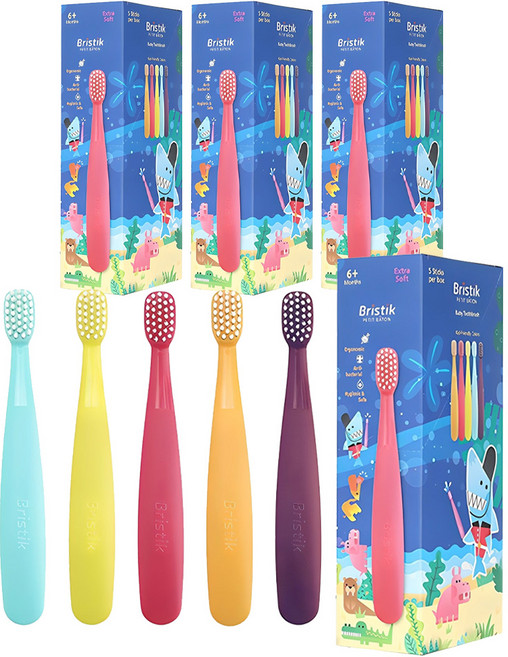 브리스틱 에르고 1단계 오리지널 유아 칫솔, 혼합색상, 5개입, 4세트