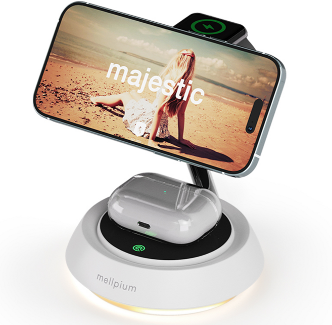 멜피움 맥세이프 충전기 3in1 고속 무선 아이폰 애플워치 충전기 MPM-T3237, 화이트, 1개