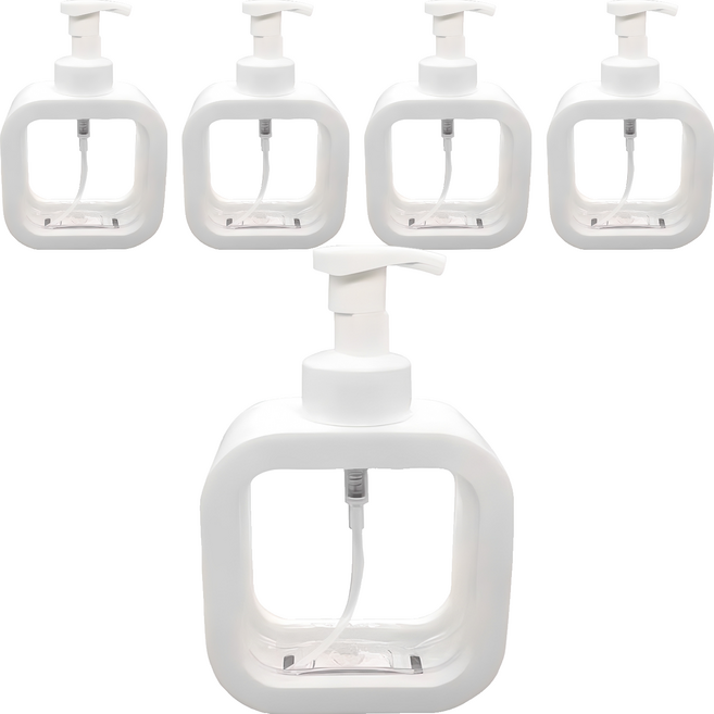 코어무역 투명 사각 대용량 디스펜서 거품형 500ml, 화이트, 5개