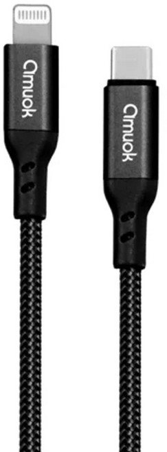 amuok 艾默克 MFI認證 PD快充線 Type-C 轉 Lightning 支援 iPhone iPad iPod, 120cm, 黑色, 1條