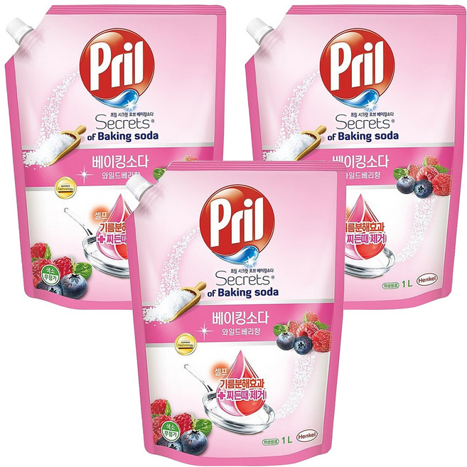 Pril 淨麗 小蘇打高效洗碗精補充包 莓果, 1L, 3包