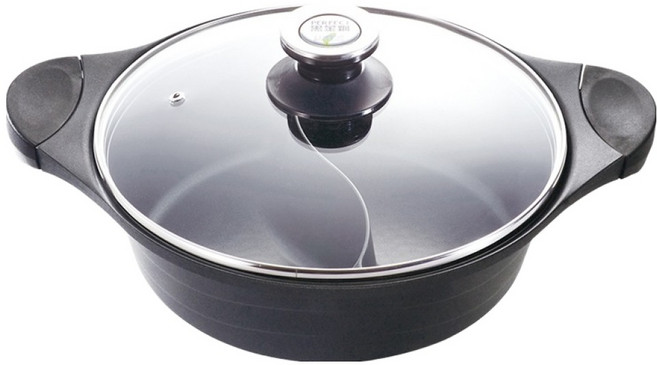 PLUS PERFECT 理想 日式黑金鋼鴛鴦鍋 附蓋, 30cm, 黑色, 1個