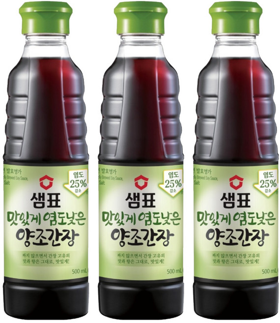 샘표 맛있게 염도낮은 양조간장, 500ml, 3개