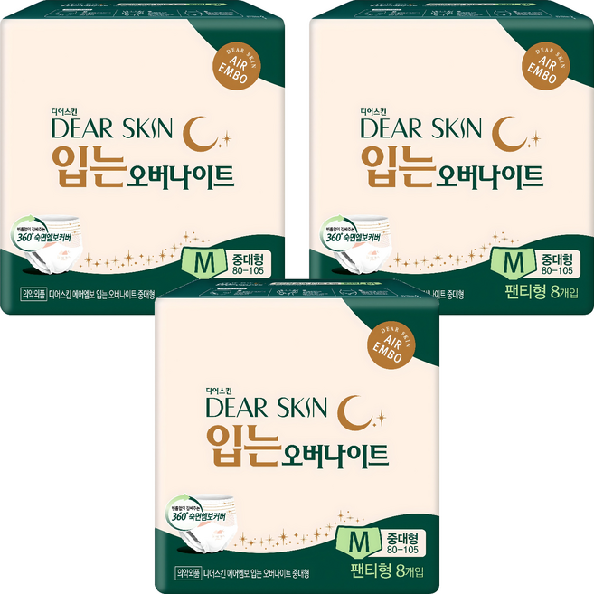 디어스킨 에어엠보 입는 오버나이트, 중대형, 8개입, 3개