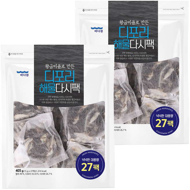 바다원 디포리 해물다시팩, 405g, 2개