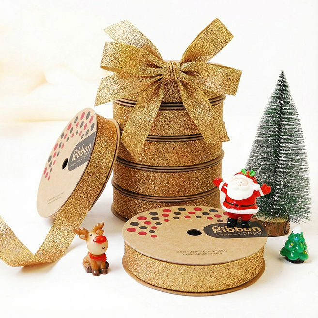 포포팬시 크리스마스 리본 슈퍼금사, 금색, 13.7m, 1개