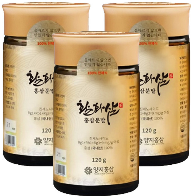 양지홍삼 활화삼 홍삼분말, 120g, 3개