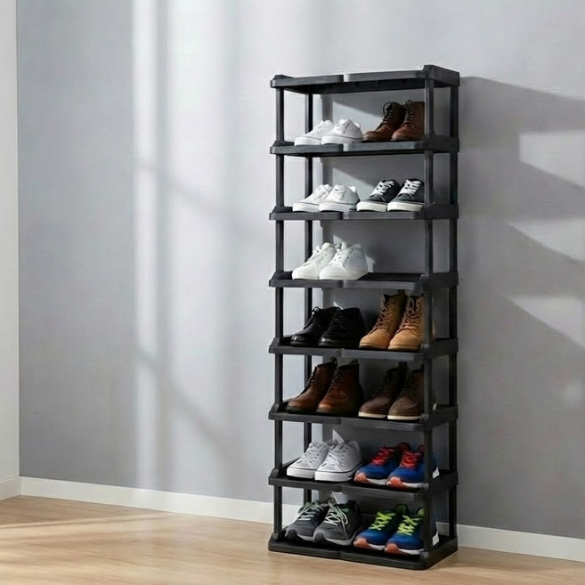 UH홈데코 오가네 조립형 틈새 현관 신발장 더블형 8단, 블랙, 1개