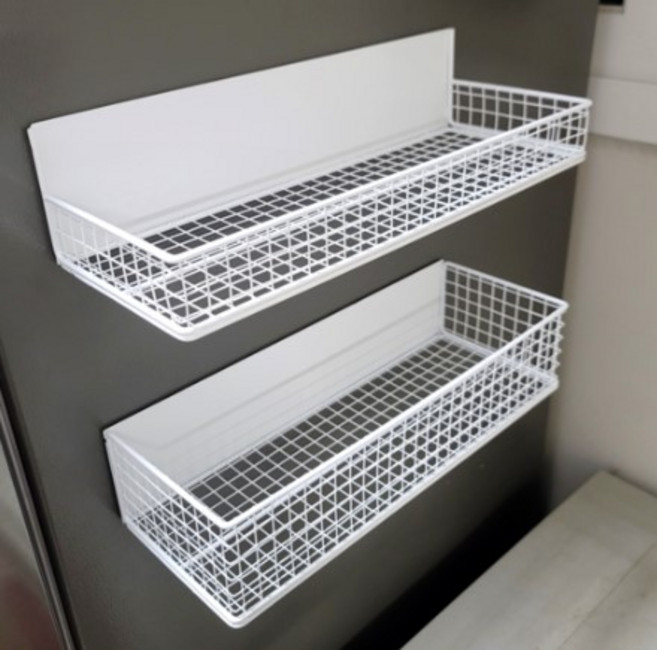 해피무드 다용도 초강력 철제 자석선반 2단 세트, 화이트, 1세트