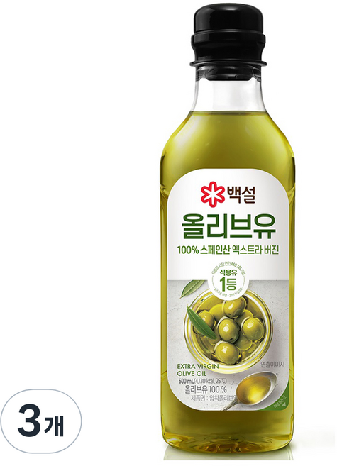 백설 압착 올리브유, 500ml, 3개
