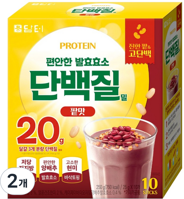 담터 편안한 발효효소 단백질밀 팥맛 10T, 250g, 2개